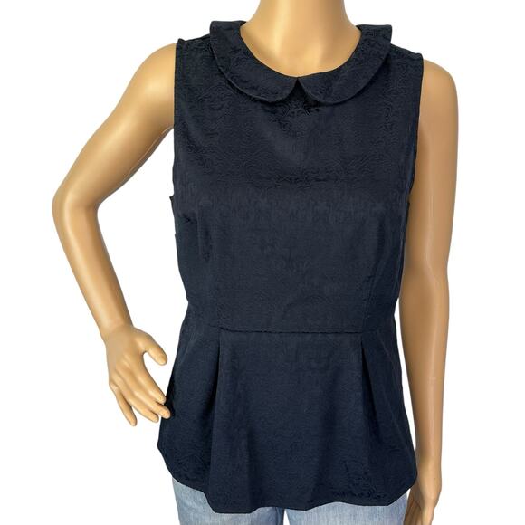 2/$30 J. Crew Jacquard Peter Pan Peplum Top Navy Blue Sleeveless 06352 Size 6 - Picture 2 of 11